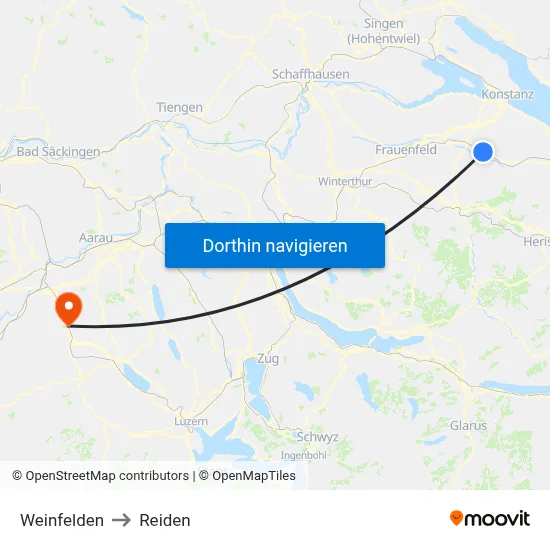 Weinfelden to Reiden map