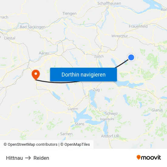Hittnau to Reiden map