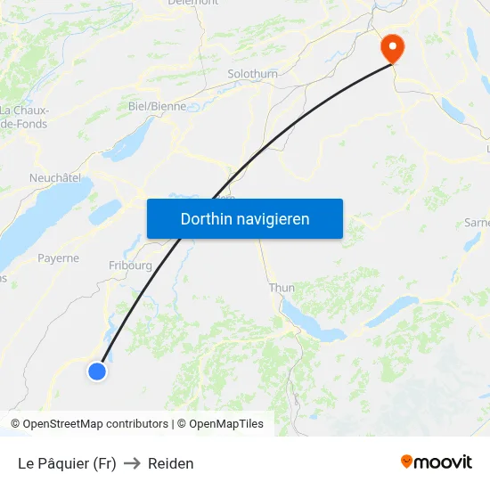 Le Pâquier (Fr) to Reiden map
