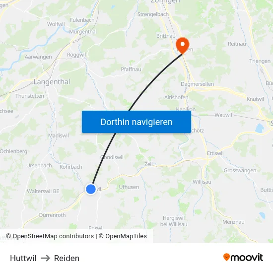 Huttwil to Reiden map