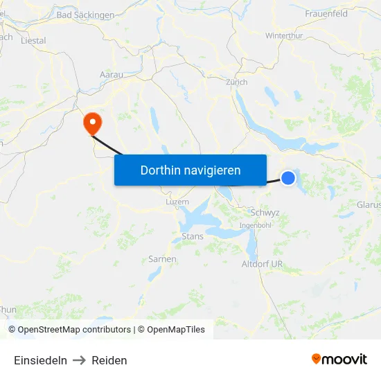 Einsiedeln to Reiden map
