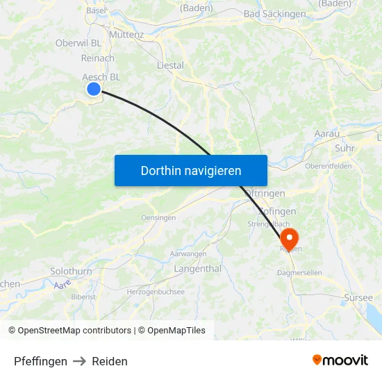 Pfeffingen to Reiden map