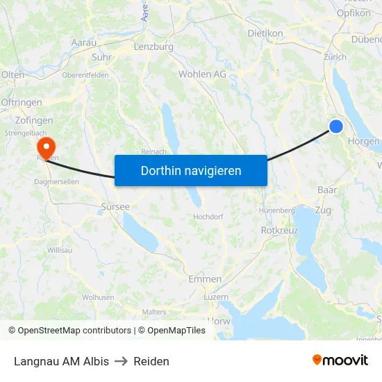 Langnau AM Albis to Reiden map