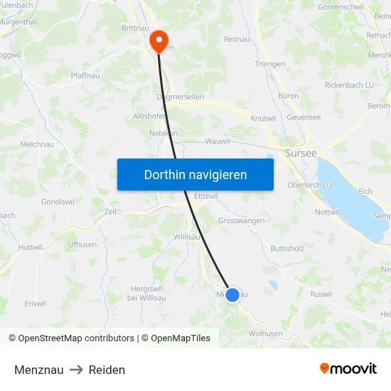 Menznau to Reiden map
