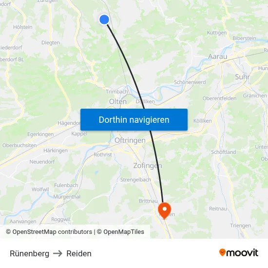 Rünenberg to Reiden map