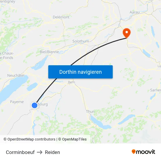 Corminboeuf to Reiden map