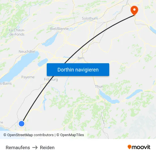 Remaufens to Reiden map