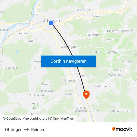 Oftringen to Reiden map