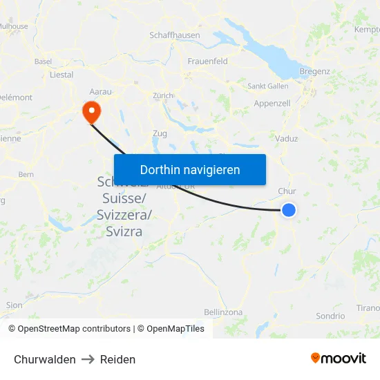 Churwalden to Reiden map