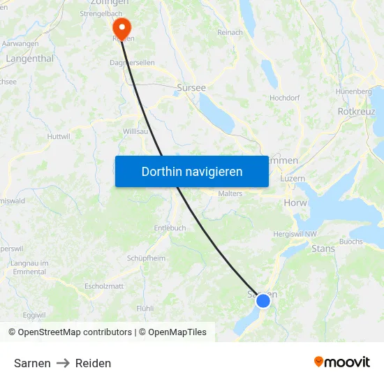 Sarnen to Reiden map