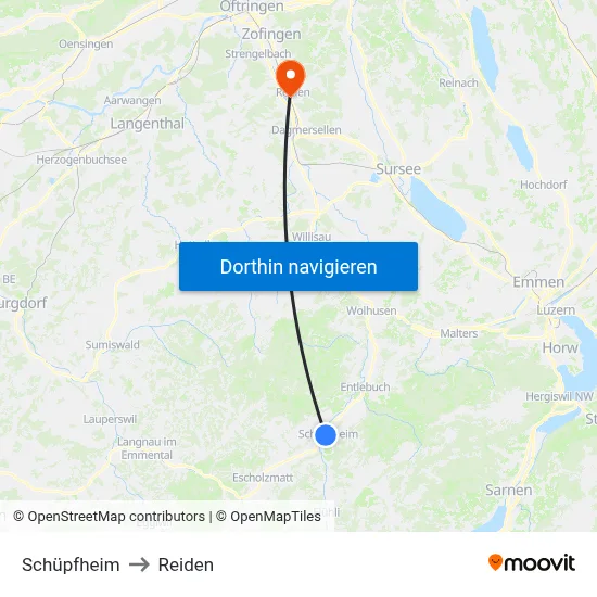 Schüpfheim to Reiden map