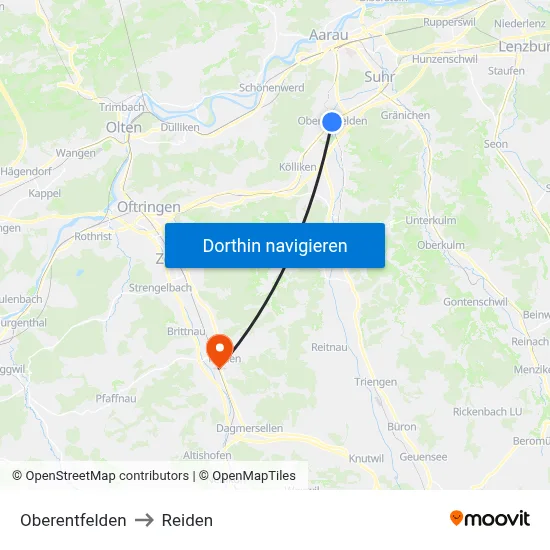 Oberentfelden to Reiden map