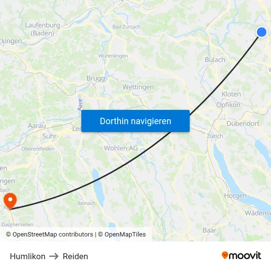 Humlikon to Reiden map