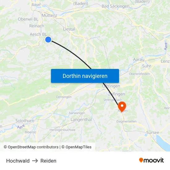 Hochwald to Reiden map