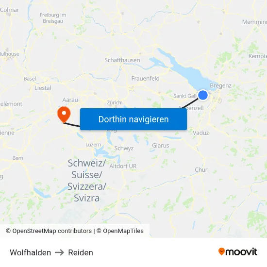 Wolfhalden to Reiden map