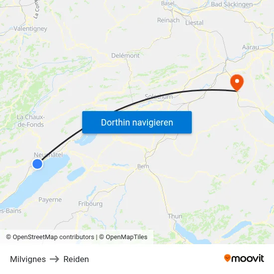 Milvignes to Reiden map