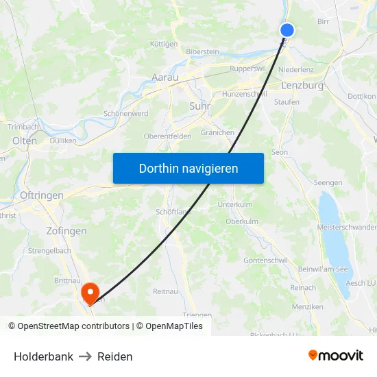 Holderbank to Reiden map