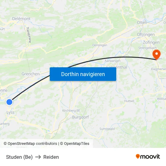 Studen (Be) to Reiden map