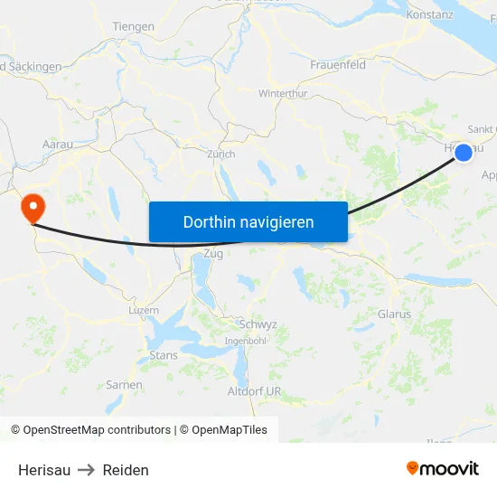 Herisau to Reiden map
