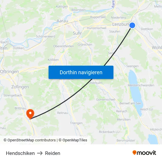 Hendschiken to Reiden map