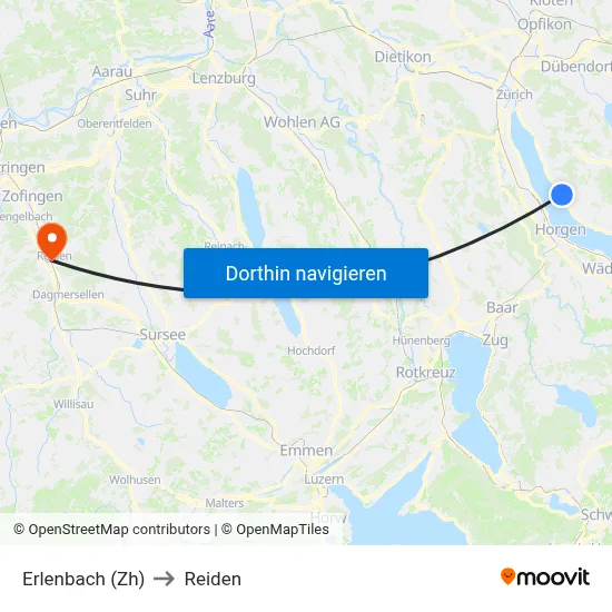 Erlenbach (Zh) to Reiden map