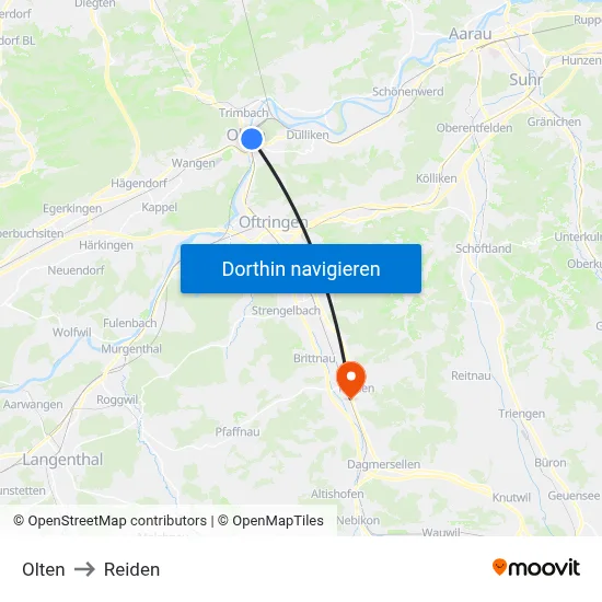 Olten to Reiden map