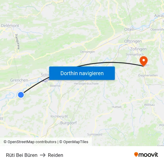 Rüti Bei Büren to Reiden map
