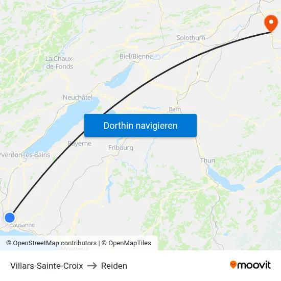 Villars-Sainte-Croix to Reiden map