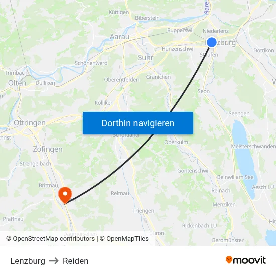 Lenzburg to Reiden map