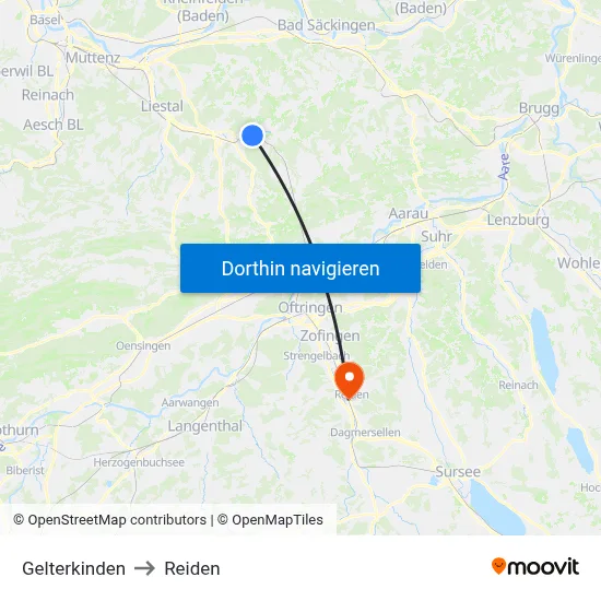 Gelterkinden to Reiden map