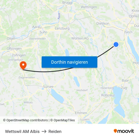 Wettswil AM Albis to Reiden map