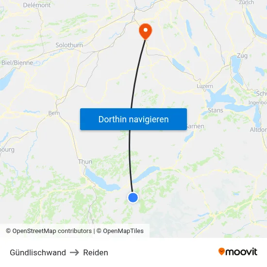 Gündlischwand to Reiden map