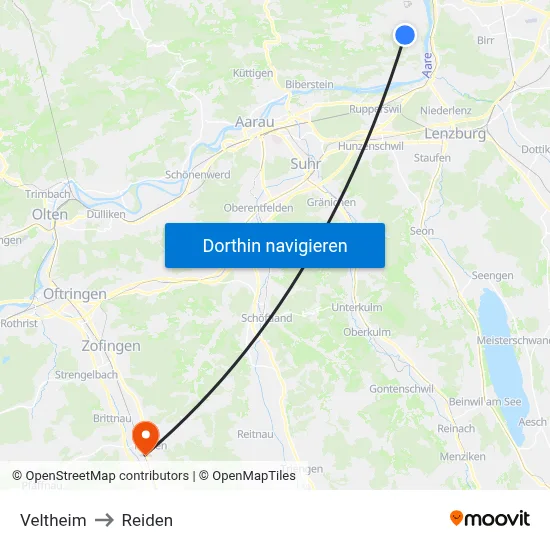 Veltheim to Reiden map