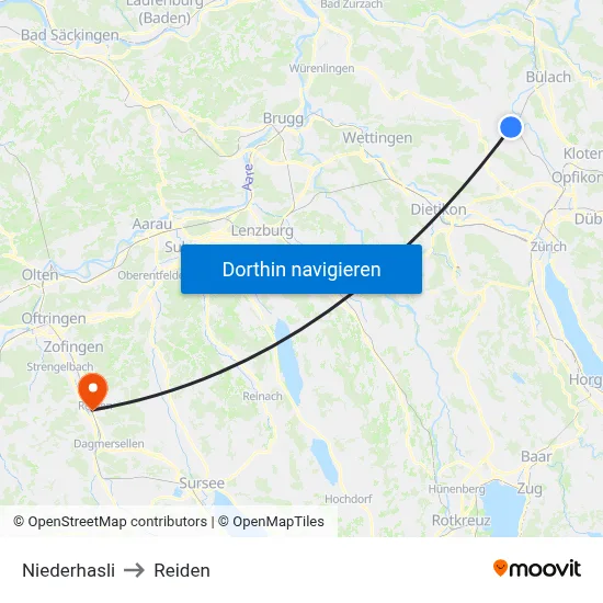 Niederhasli to Reiden map