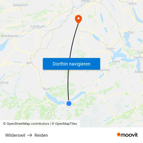 Wilderswil to Reiden map