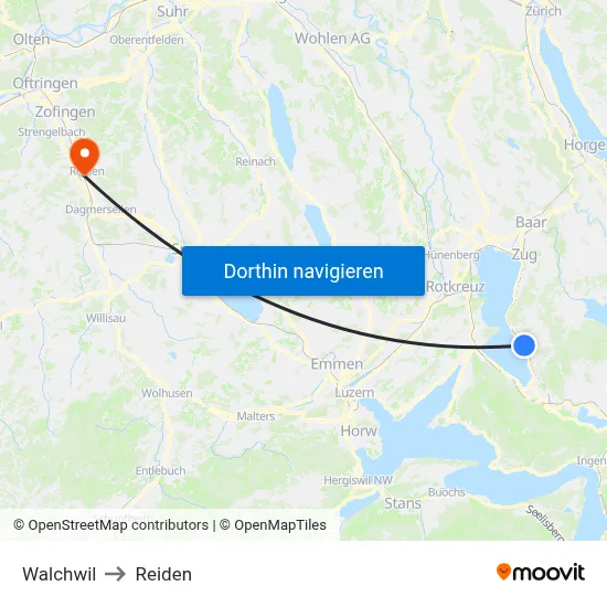 Walchwil to Reiden map