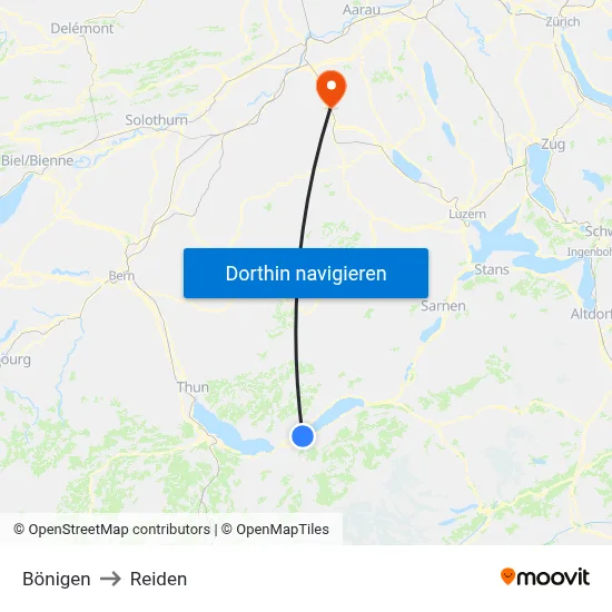 Bönigen to Reiden map
