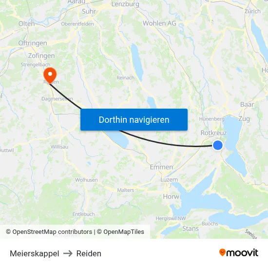 Meierskappel to Reiden map