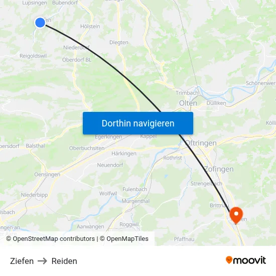 Ziefen to Reiden map