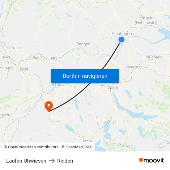 Laufen-Uhwiesen to Reiden map
