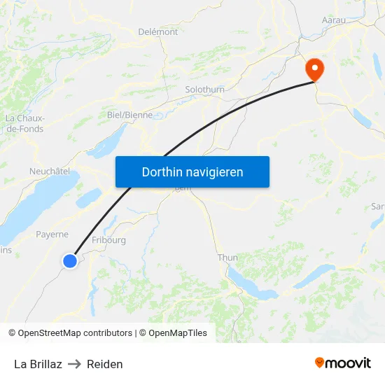 La Brillaz to Reiden map