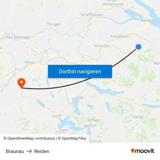 Braunau to Reiden map