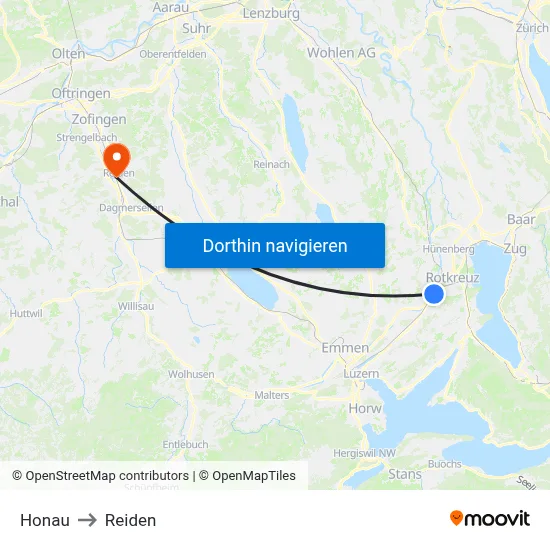 Honau to Reiden map