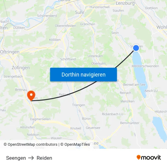 Seengen to Reiden map