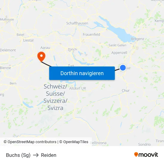 Buchs (Sg) to Reiden map