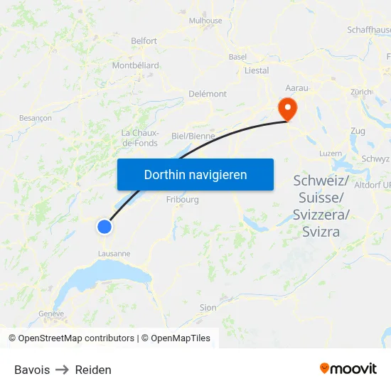Bavois to Reiden map