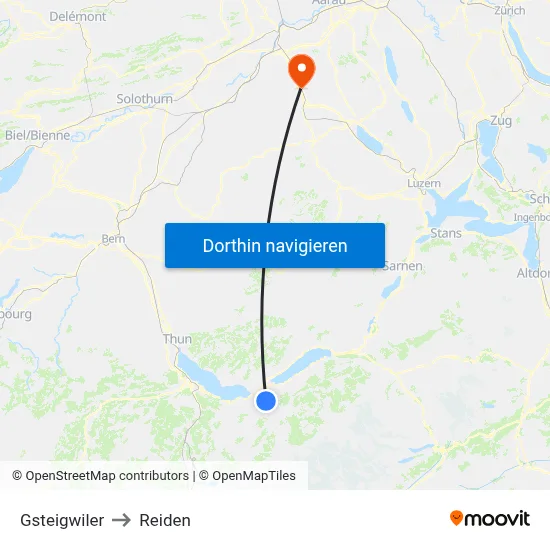 Gsteigwiler to Reiden map