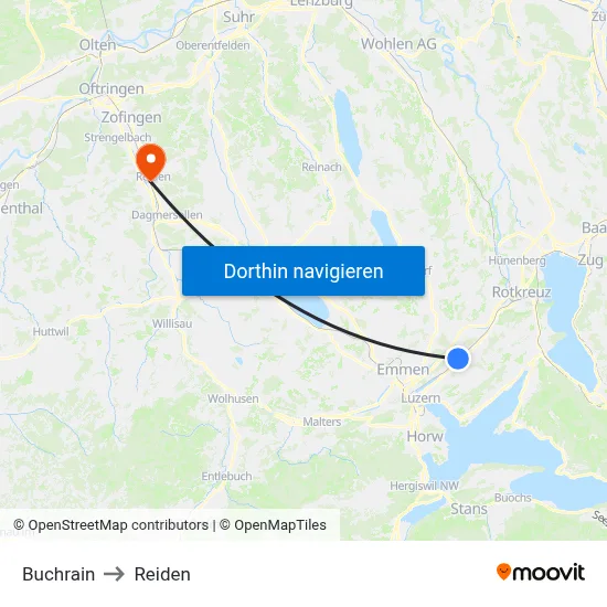 Buchrain to Reiden map