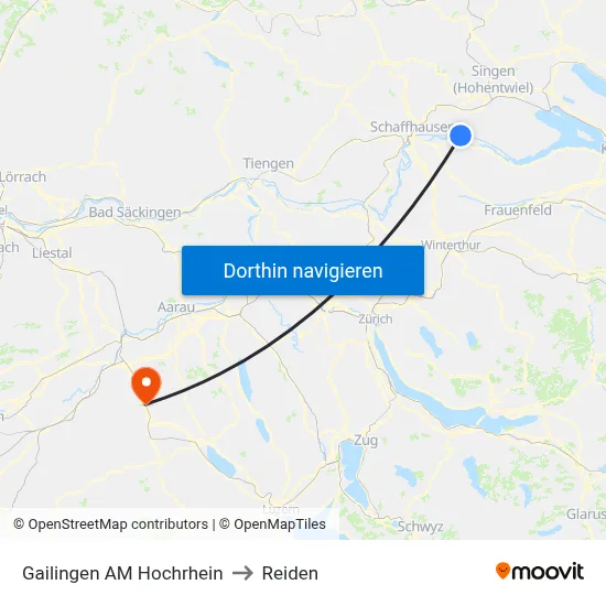 Gailingen AM Hochrhein to Reiden map