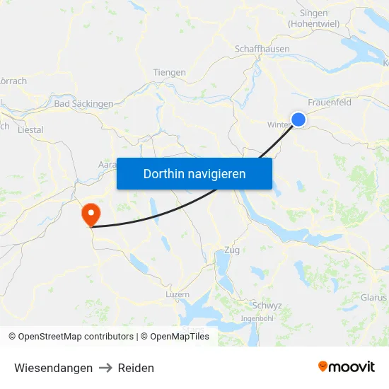 Wiesendangen to Reiden map